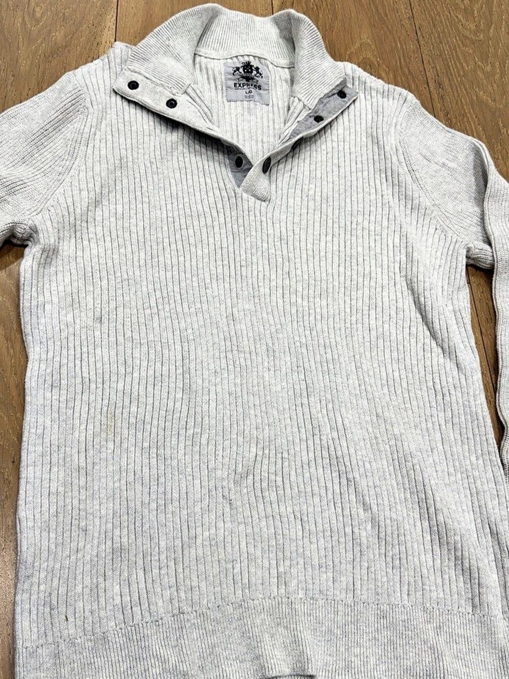 Express Ribbed Snap Mock Neck Sweater Men's Gray Knit
